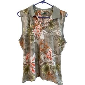 HAVANA JACKS CAFE Hawaiian Tropical Sleeveless Green Top size XL